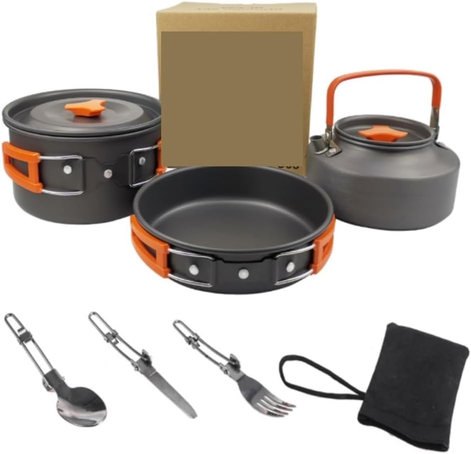 Camping Campfire Utensils, Outdoor Camping Hiking Cookware Utensils 2-3 People Portable Travel Picnic Teapot Pot Frying Pan Cooking Backpacking Gear