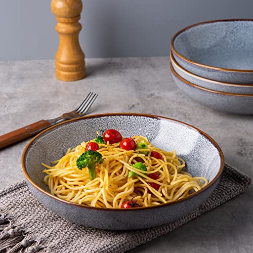 Amorarc 8.5'' Large Pasta Bowls, 36Oz Ceramic Salad Serving Bowls Set Of 4 For Kitchen, Wide Stoneware Bowls For Pasta,Salad,Fruit,Bread, Microwave Safe, Reactive Glaze-Blue #TOP4