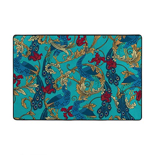 Tapis de sol super doux anti peluche bleu corail paons