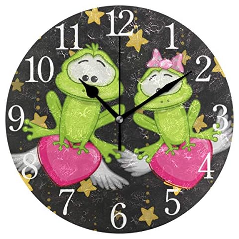Mnsruu - Reloj de Pared Redondo con diseño de Ranas y Pintura al óleo silenciosa Cover