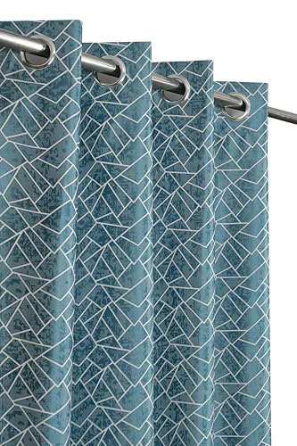 Image of Room Darkening Curtains for Door & Windows, Living Room, Bedroom, Eyelet, Parda, Printed, Pack of 2, Teal Blue, 4 x 8 Feet