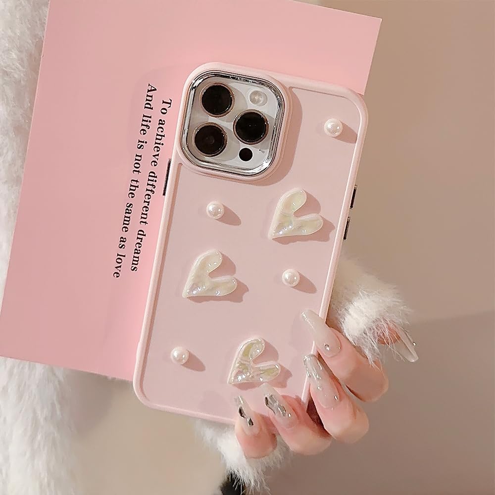 LSOUGUK Compatible with iPhone 7 iPhone 8 iPhone SE 2020/SE 2022 Case for Girls Women,Cute 3D Love Heart Pearl Design Protection Case Slim Soft TPU Shockproof Protective Cover-Pink - Image 2