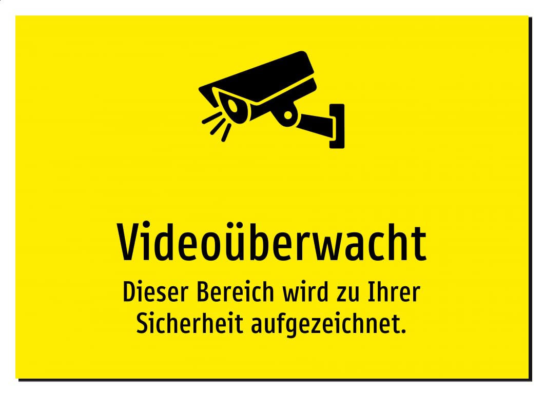 Videoüberwacht - Dieser Bereich wird zu Ihrer Sicherheit aufgezeichnet. – Aluminiumschild A3: 420x297mm – Mit Grafik und Text