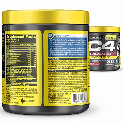 C4 Ripped Sport Pre Workout Powder Fruit Punch | NSF Certified for Sport + Sugar Free Preworkout Energy Supplement for Men
