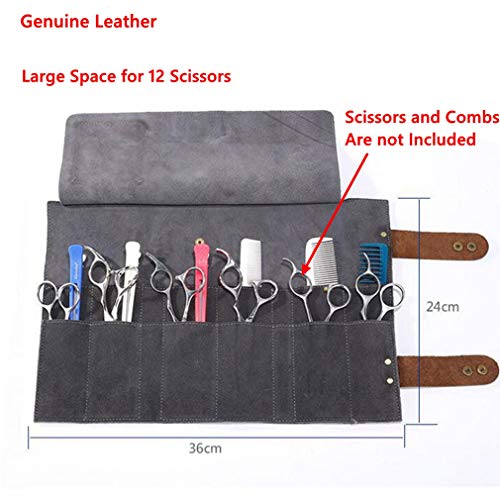 Purple Dragon Leather Roll Up Scissors Holder Pouch Cases Tool Bags For Salon Barber Hair Stylist (Grey) #TOP2