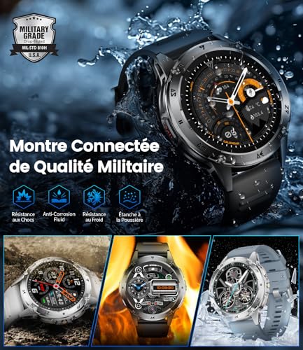 LIGE Montre Connectée Homme Militaire avec lumière LED,1,43" AMOLED Montre Sport,Smartwatch Noire avec 130+ Modes Sportifs/Étanchéité IP68/Fréquence Cardiaque/Compteur,Montre Homme pour iOS et Android – Image 4