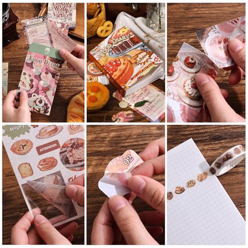 Image of Scrapbooking Supplies Kit, Vintage Culinary Aesthetic Scrapbook Kit for Bullet Junk Journal, Gourmet DIY Journaling Supplies with Recipe, Dessert, Kitchen, Cafe Elements, Unique Gift for Teens & Women