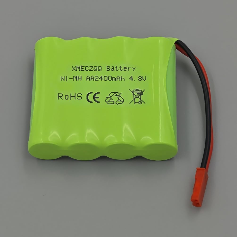 Batteria NiMH 4,8 V 2400 mAh, 2 batterie di riserva RC con spina JST, adatta per giocattoli telecomandati come auto telecomandate, veicoli di ingegneria telecomandati, telecomando