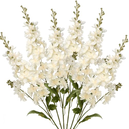 Artificial Delphinium Long Stem Artificial Flowers Rustic Fall Decor Silk Flowre for Tall Vase Fake Snapdragon Silk Delphinium Flowers Arrangement Fake Delphinium Salmon Flower Fake Long Llowers-6 pcs