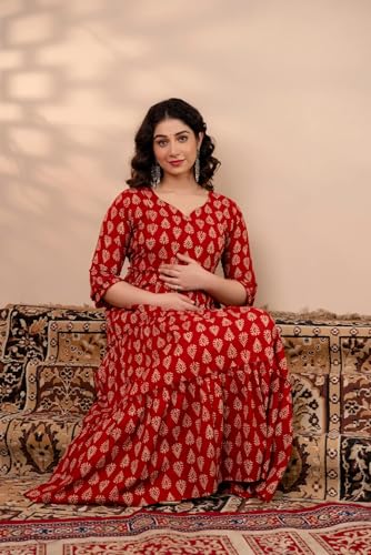Image of Dhruvi Women's Rayon Anarkali Maternity Dress & Feeding Kurti with Zippers