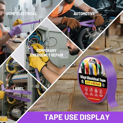 Image of RED WOLF 10 Pack Purple Electrical Tape 3 /4 Inch x 66 Ft Industrial Grade UL /CSA Listed 7 Mil Thick Flame Retardant High Temp Waterproof Electrical PVC Tape Electric Super Vinyl Rated 600V