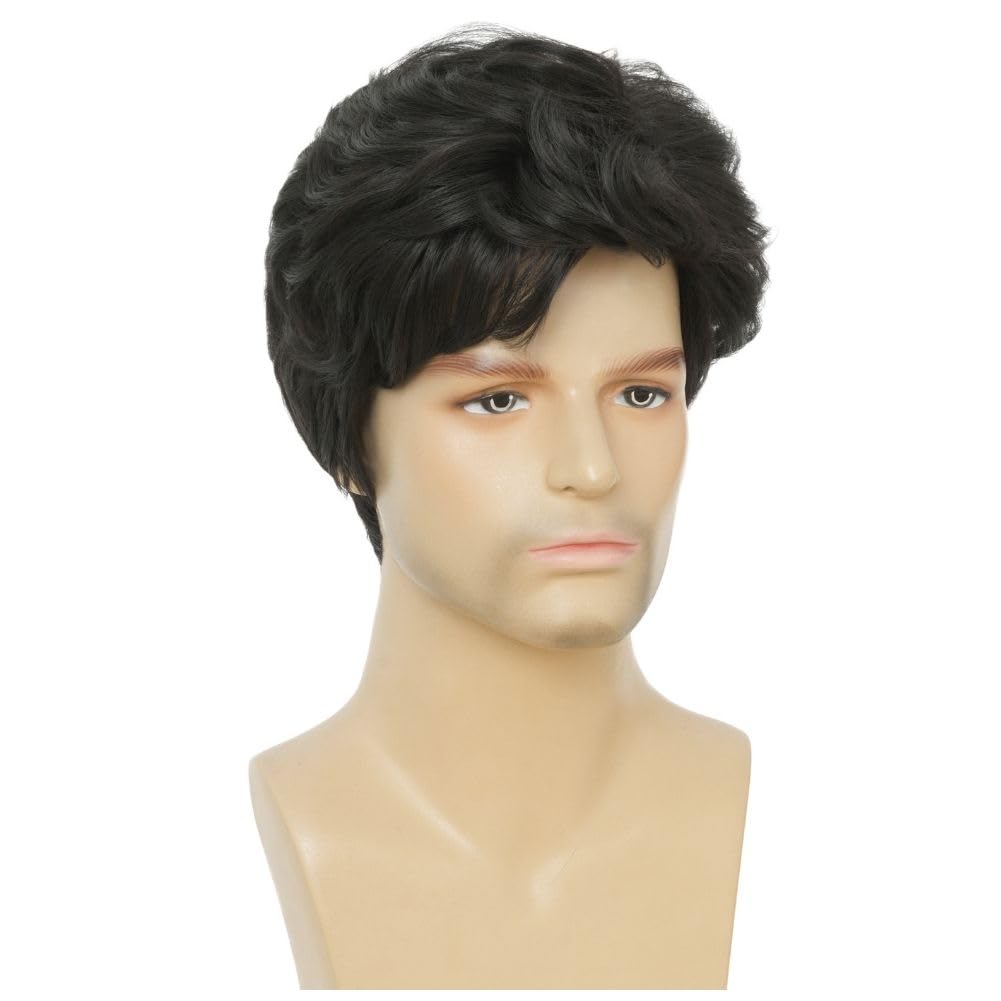 Swiking Mens Short Black Wig Natural Synthetic Hair Wigs Halloween Daily Party Wig for Male Guy