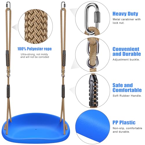 Image of SELEWARE Blue Heavy Duty Swing Seat for Adults Kids Tree Swing, 1 Pack | Indoor /Outdoor Plastic Swing with Adjustable Ropes and Carabiners, Swing Set Accessories for Backyard Patio Garden Playground