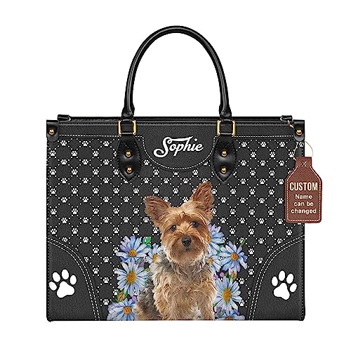 Personalized Yorkshire Terrier Dog Handbags, Custom Name Dog Leather Bags, Purses, Shoulder Bag, Gift For Dog Mom Dog Lover