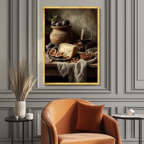 Composition de fromage et de figues tableau rustique vintage sur toile - 2