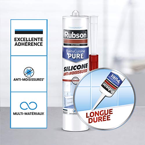 Mastic sanitaire silicone Rubson étanche et transparent pour joint de baignoire et cuisine