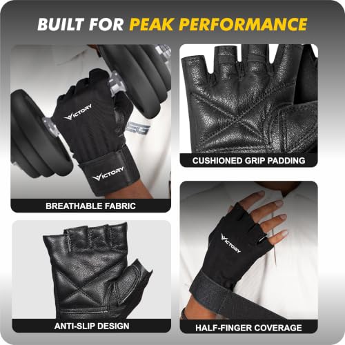 Image of Victory Unisex Gym Gloves with Wrist Support Accessories, for Men Women Weightlifting, Workout Training, Exercise, Cycling Gloves, Bike Sports Gloves (Black)
