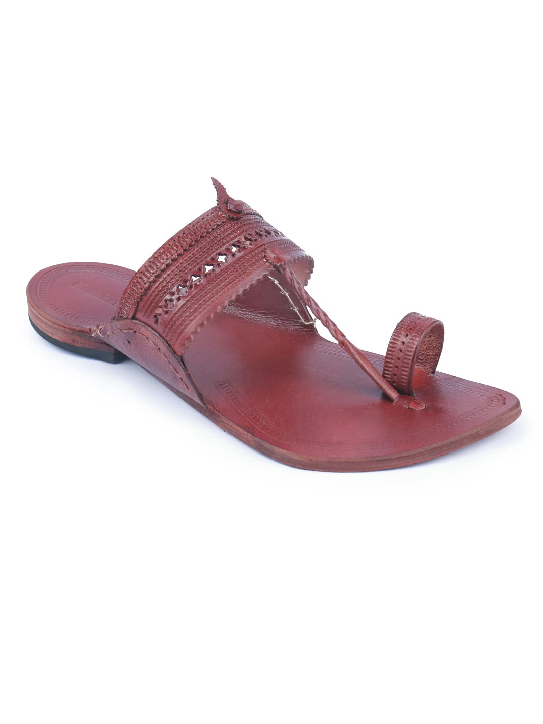 KORAKARIMen's Stylish Durable Kolhapuri Chappal Striking Red Brown Color Anti Slip Design Slippers Smooth and Comfortable Flip Flops Handmade Traditional Sandals