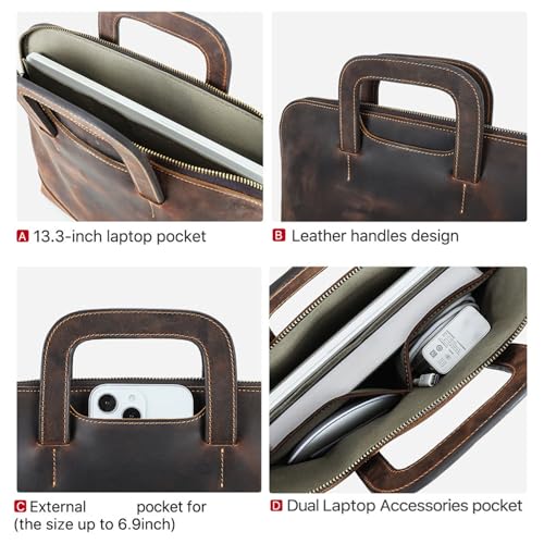 Funda de piel de lujo para portátil 13.3 con tacto suave y compartimentos 5
