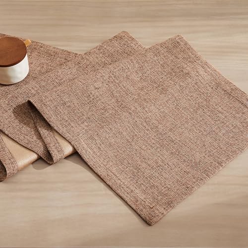 Image of ZeeMart Burlap Style Farmhouse Table Runners 90 Inches Long, Brown Rustic Woven Coffee Table Runner for Everyday Use, 14x90 Inches, Brown