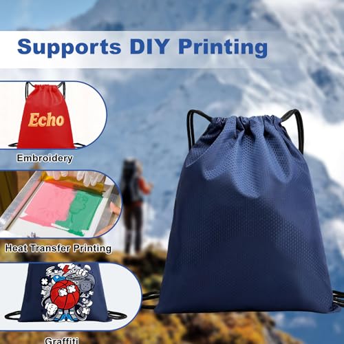 Image of 5-Pack Waterproof Drawstring Backpacks, Soccer-Texture Oxford Fabric, 16.9 inch x 13.8 inch, Lightweight 0.20 lb Each, No Eyelets, Gym & Marathon Gear Sacks(Navy Blue)