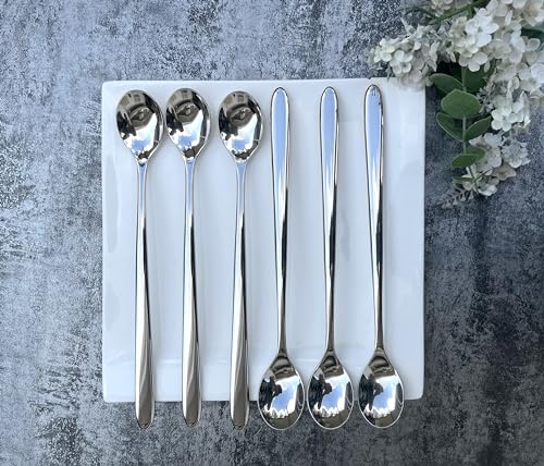 Pretihome 6 Piece Set Long Handle Spoon 8.5 inch Ice Tea Spoon Premium 18/10 Stainless Steel (SUS 304#) for Mixing, Cocktail Stirring, Tea, Coffee, Milkshake, Cold Drink