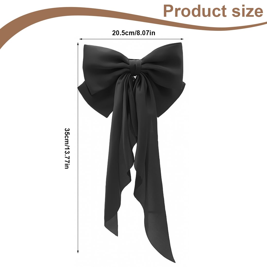 ZYBHMJE 2 Pcs Big Bow Hair Clips Solid Color Large Bowknot Hairpin Hair Clip with Long Silky Satin Tail Hair Barrettes Accessories for Girls Women Black+White - Image 2