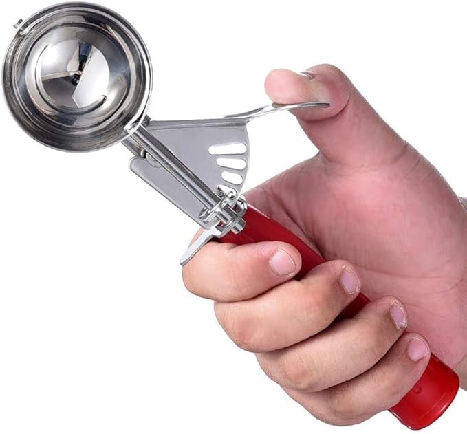 BLLUEX Stainless Steel Cookie Scoop for Baking, Multipurpose Melon Baller, Meatball Spring Scoops, Perfect Portion Sizes, Easy Food (RED)