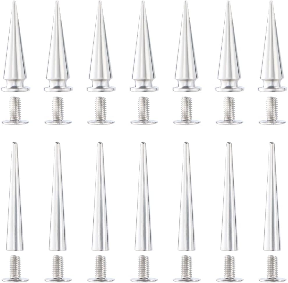 GORGECRAFT 30 Sets 2 Sizes 28mm 20mm Silver Leather Punk Rivets Metallic Cone Spike Studs Screwback Punk Rock Bullet Tree leathercraft Stud Screw on Cone Rivets for Leather Clothing Jackets Shoes