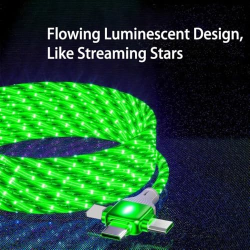 Image of 6 Combinations Multi Ports USB Charger USB A /USBC to MicroUSB /Type C PD Fast Charging Cord Light Up LED Starry Current to be a Night Light Compatible with Most of devices-39 inches Green.
