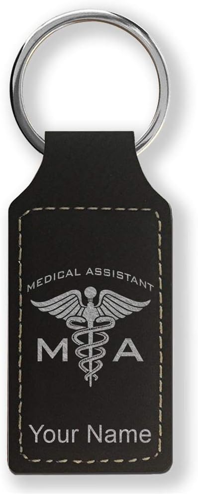 LaserGram Rectangle Keychain, MA Medical Assistant, Personalized Engraving Included (Black with Silver)