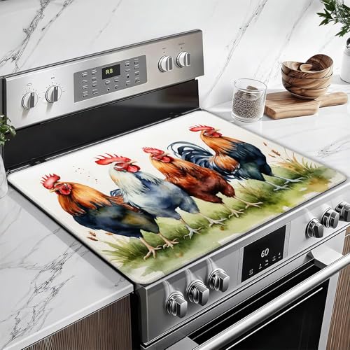 Image of Rustic Rooster Stove Top Covers for Electric Stove,Farmhouse Electric Gas Stove Pad Heat Resistant Range Cooktop Protector for Home Decor Kitchen 28 inchx20 inch