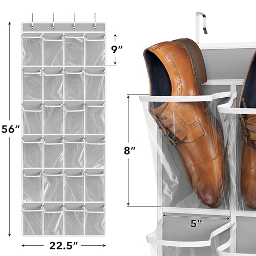 Simple-Houseware-24-Pockets-Large-Clear-Over-the-Door-Shoe-Organizer-Gray-56-x-225-4-Durable-Metal-Hooks-5-x-9-Pocket-Size-Multipurpose