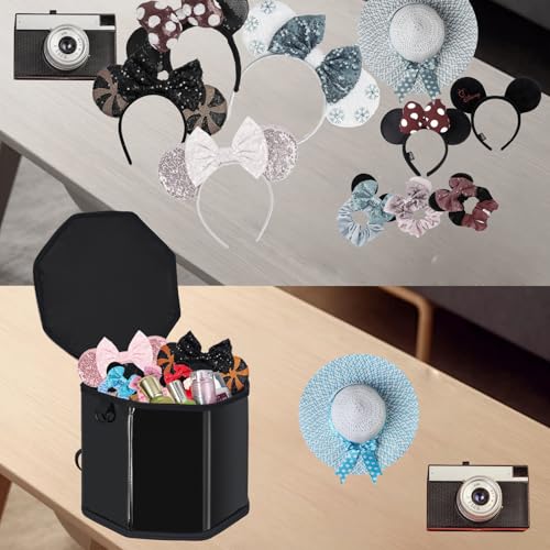 Collapse-Proof Ears Headband Storage holder for 10-15 Pairs - Crush-Resistant Travel Organizer, Theme Park Vacation Accessories Case & Closet Organization Solution 11.8"x11.8"x9"4