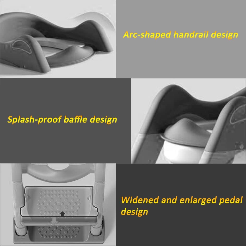 Reducteur Toilette avec Marche Mignon Réglable Siège Toilette avec Escalier avec Garde-Boue, Salle De Bain Pliable Reducteur WC avec Escalier avec Dossier, Porteur 50kg