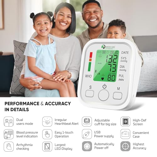 Image of Digital Blood Pressure Monitor Machine for Home Use | 3-Color Display, WHO Indicator, Voice Assistance, One-Touch Operation, Memory Function, Automatic BP & Pulse Monitor | DMBP1-03