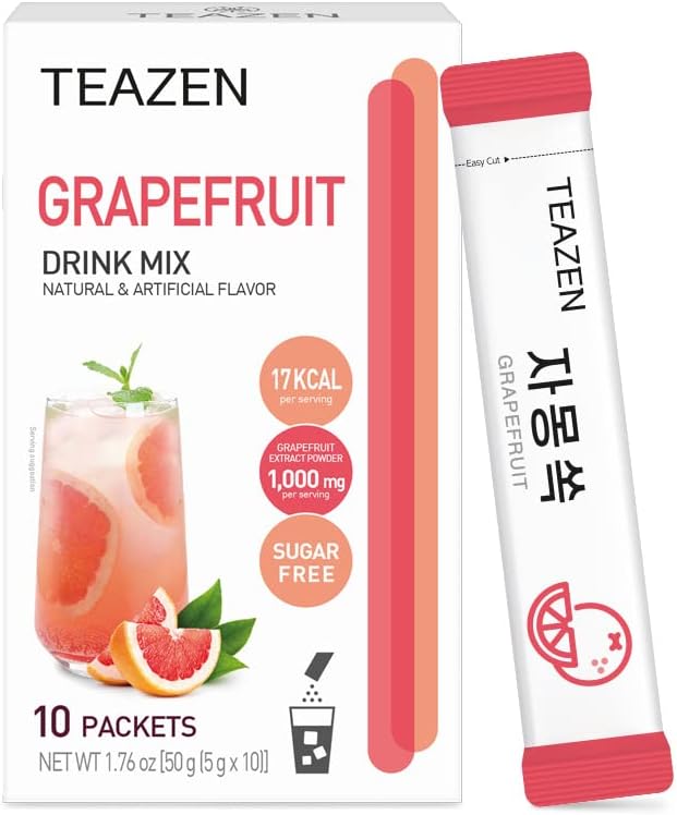 Grapefruit Tea Powder, Sugar Free, Hibiscus and Green Tea, Powdered Mix Beverage from Korea, On-the-Go 10 Packets, 1.76oz