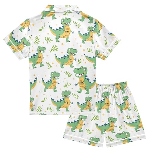 ALAZA Crocodile Leaf Animal White Satin Pajamas Set Short Sleeve Button Down Sleepwear Summer Pjs 2 Piece2