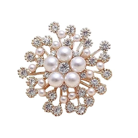 Pearl & Crystal Flower Brooch Pin for Women | Elegant Rhinestone Wedding Brooch for Saree, Dress, Shawl & Scarf | Luxury Floral Brooch Jewelry for Party, Engagement & Bridal Wear