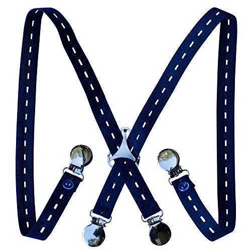 Buyless Fashion Adjustable with Button Suspenders for Kids - 21" Elastic Straps 3/4" - X Back - Circle Clip - 5153 - Navy