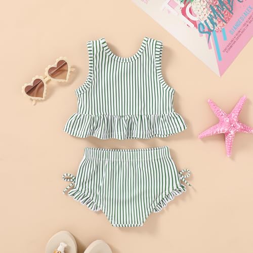 Image of HAPPYMA Baby Swimsuit Toddler Girl Bathing Suit Summer Stripe Bikini Set Beach Two Piece Swim Wear