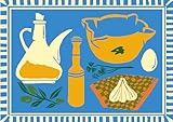 SENDES HOME Lámina decorativa de cocina estilo mediterráneo – Diseño de alioli en arte retro azul y amarillo – Póster sin marco para pared