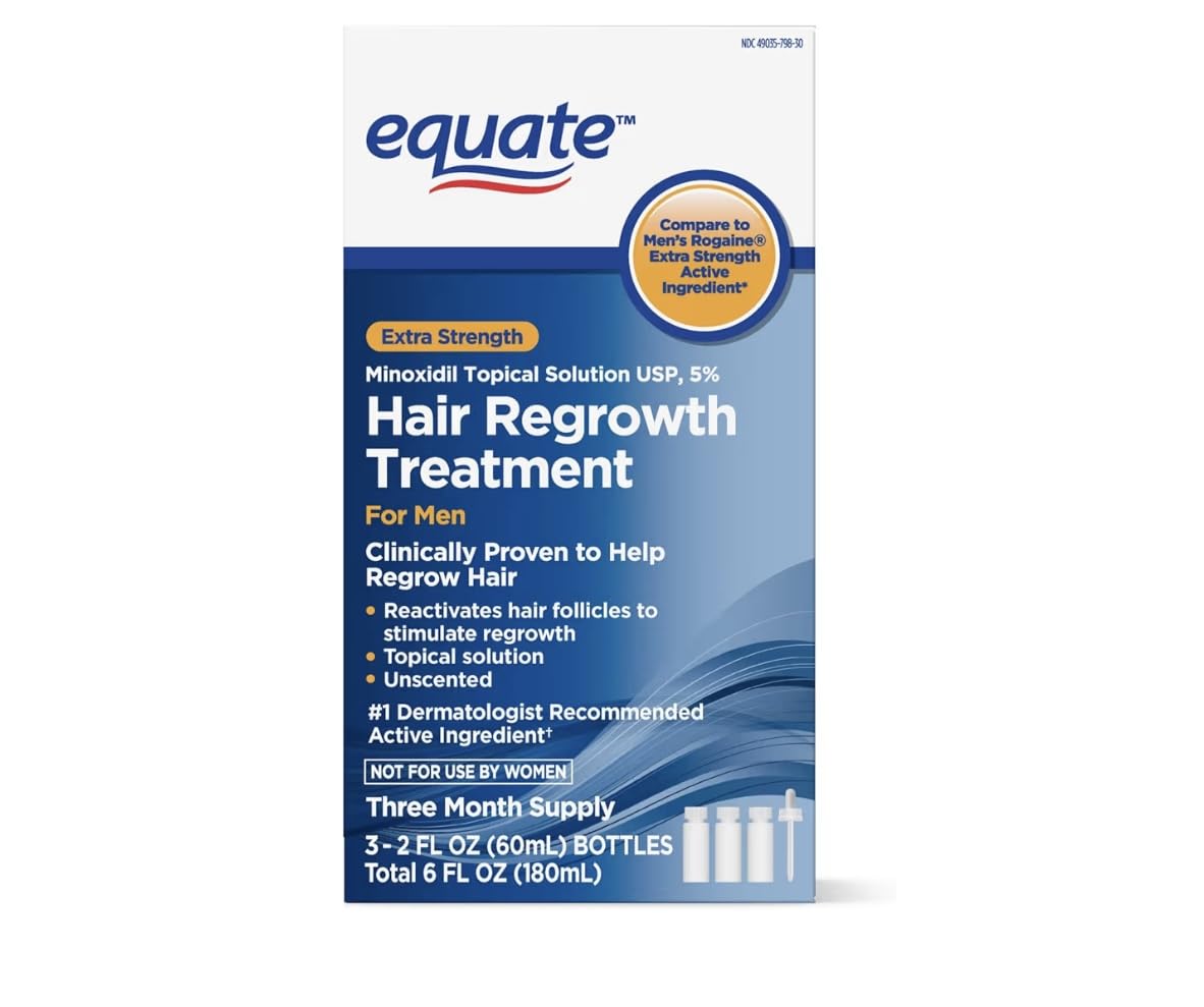 Equate Hair Regrowth Treatment for Men Extra Strength 3 Month Supply 2 oz Bottles 3 Count - Effective