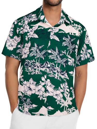 Image of Men Hawaiian Shirt Short Sleeve Summer Beach Button Down Shirts with Pocket
