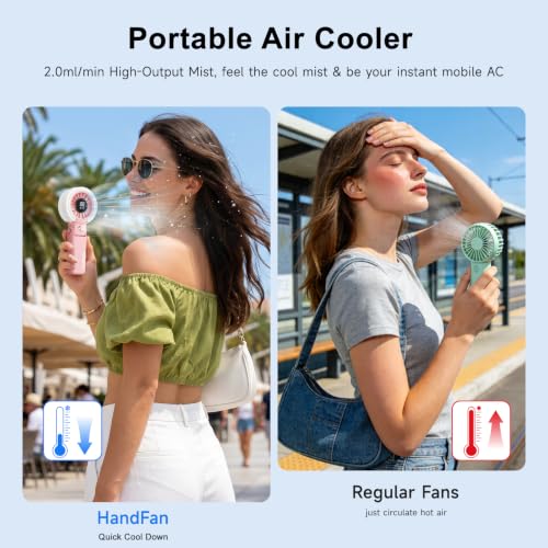 Image of HandFan 4000mAh Handheld Turbo Misting Fan, 100 levels Adjustable High Speed Mister Fan, Portable Spray Water Mist Fans, Foldable Mini Hand Fans for Summer Beach Travel Concerts Disney(Pink)