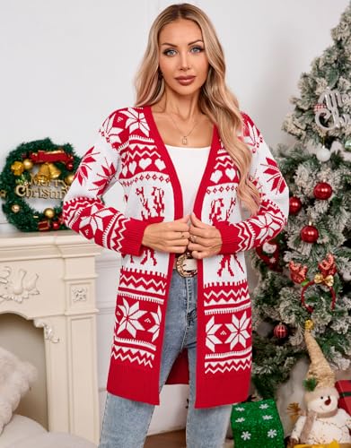 Image of Alsol Lamesa Women's Long Sleeve Heart Cardigan Sweaters V Neck Open Front Knit Coat