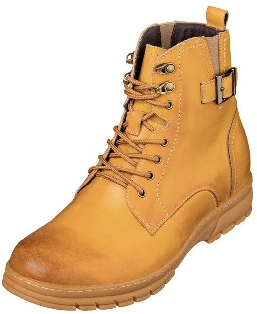 Image of TOTO Men's Invisible Height Increasing Elevator Shoes - Tan Brown Premium Leather Lace-up Combat Style High-Top Boots - 2.8 Inches Taller - K16207 - Size 7.5 D(M) US