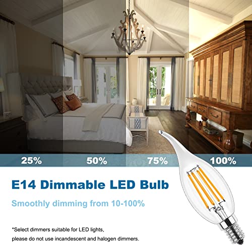ProCrus E14 LED Dimmable Candle Light Bulb,4W LED Lights Bulb for Chandelier,Small Edison Screw Candelabra SES LED Bulb,2700K Warm White,Equivalent 40 Watt,400LM,Transparent,Pack of 10,Energy Class F - Image 3