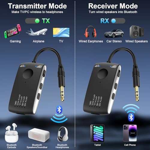 Image of Bluetooth 5.4 Transmitter Receiver for 2 AirPods or BT Devices, Wireless Adapter for Flight, TV, PC and Gym, Switch, Bluetooth Wireless Transmitter with Dual Link AptX Adaptive /Low Latency /HD Audio