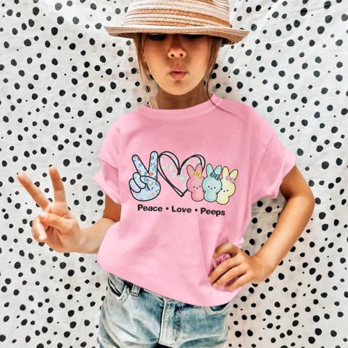 SOFEON Kids Girls Easter Shirt Bunny Peace Love Peeps T-Shirt Cute Funny Rabbit Graphic Tees Short Sleeve Casual Tops3
